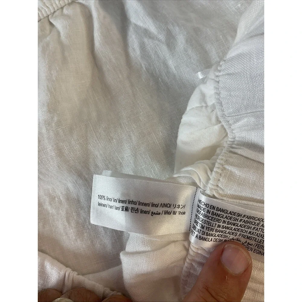 Zara White Wide Leg Linen Pants Women's Size XL Flowy Raw Hem Beach Resort Sheer